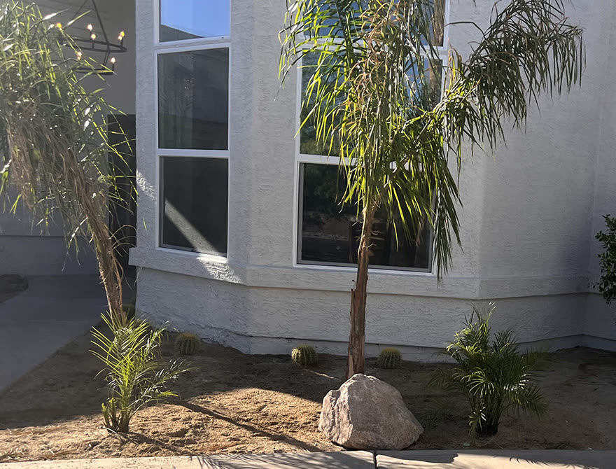 Original Scottsdale backyard before pavers, turf, and fire feature renovation