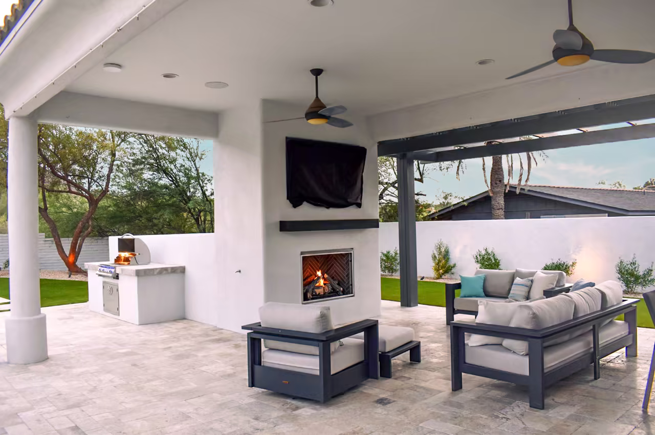 Think Green hardscape and fireplace installation in Paradise Valley